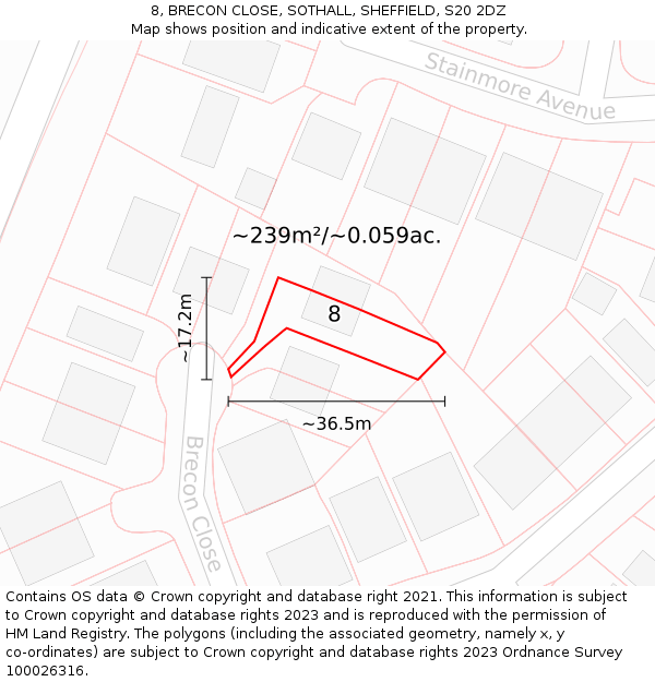 8, BRECON CLOSE, SOTHALL, SHEFFIELD, S20 2DZ: Plot and title map