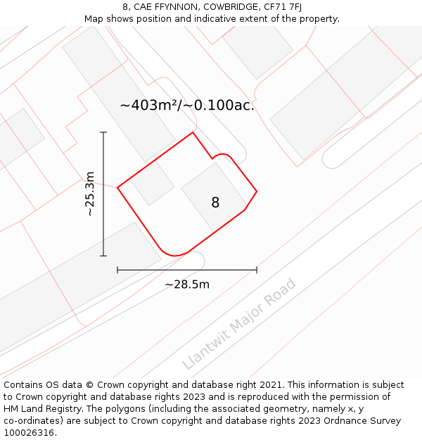 8, CAE FFYNNON, COWBRIDGE, CF71 7FJ: Plot and title map