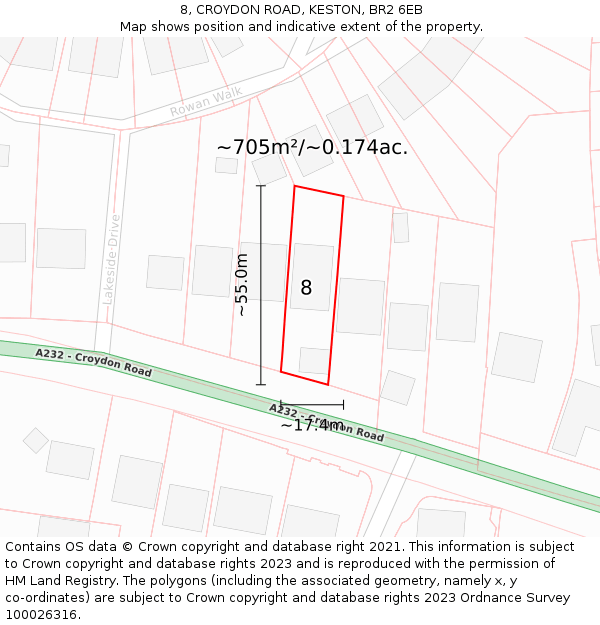 8, CROYDON ROAD, KESTON, BR2 6EB: Plot and title map