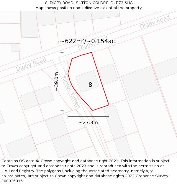 8, DIGBY ROAD, SUTTON COLDFIELD, B73 6HG: Plot and title map