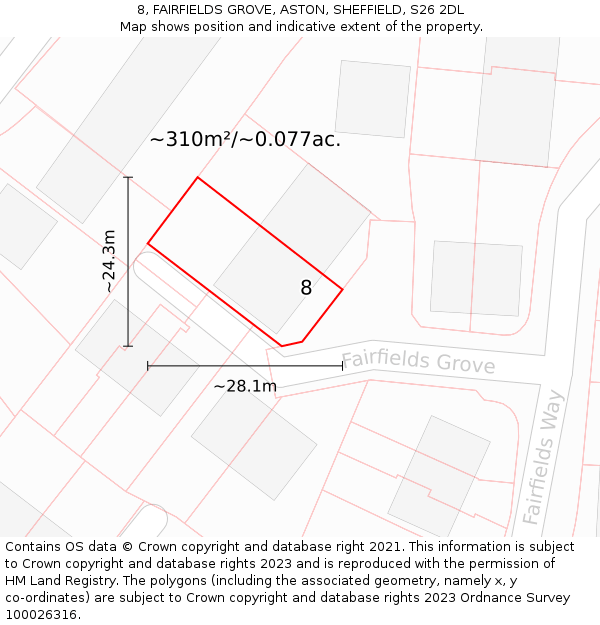 8, FAIRFIELDS GROVE, ASTON, SHEFFIELD, S26 2DL: Plot and title map