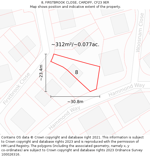 8, FIRSTBROOK CLOSE, CARDIFF, CF23 9ER: Plot and title map