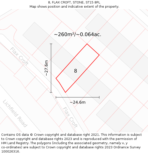 8, FLAX CROFT, STONE, ST15 8PL: Plot and title map
