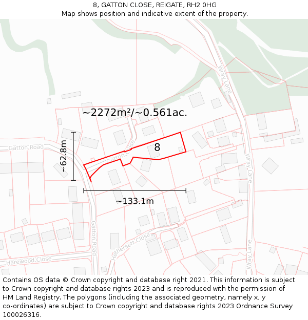 8, GATTON CLOSE, REIGATE, RH2 0HG: Plot and title map