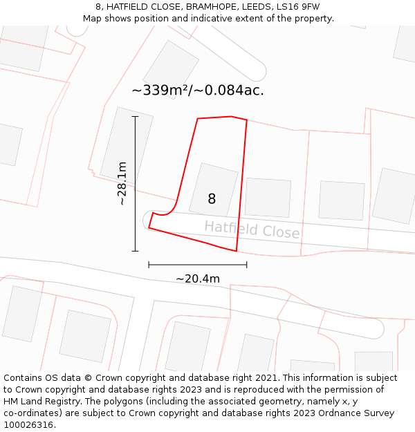 8, HATFIELD CLOSE, BRAMHOPE, LEEDS, LS16 9FW: Plot and title map
