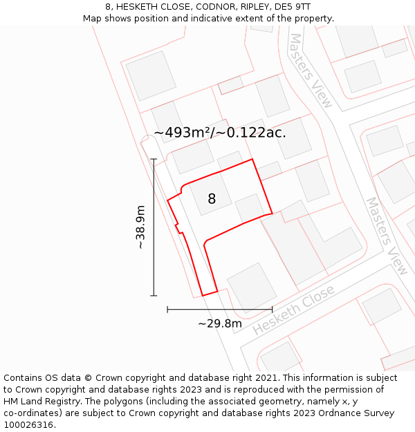 8, HESKETH CLOSE, CODNOR, RIPLEY, DE5 9TT: Plot and title map