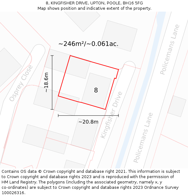 8, KINGFISHER DRIVE, UPTON, POOLE, BH16 5FG: Plot and title map