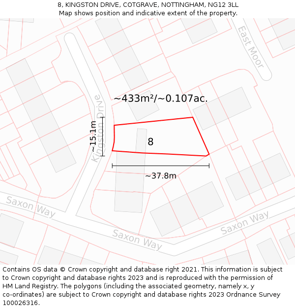 8, KINGSTON DRIVE, COTGRAVE, NOTTINGHAM, NG12 3LL: Plot and title map