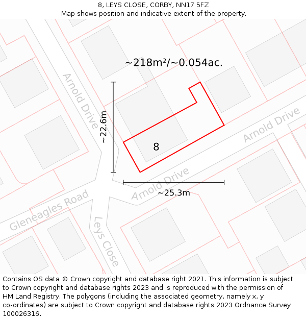 8, LEYS CLOSE, CORBY, NN17 5FZ: Plot and title map