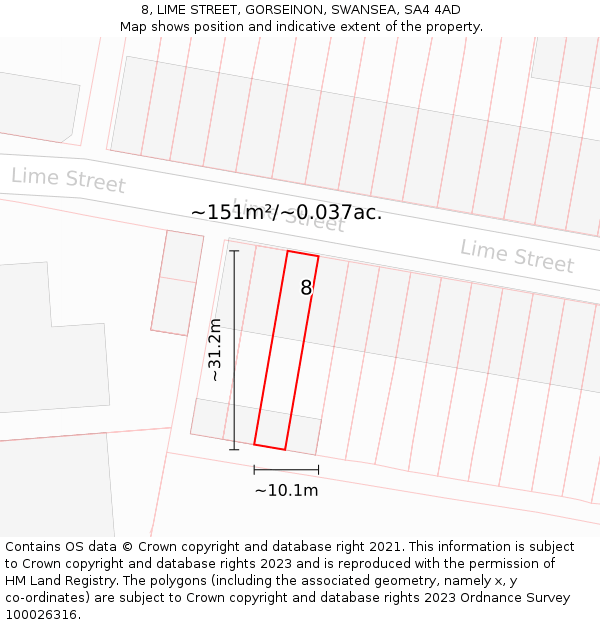 8, LIME STREET, GORSEINON, SWANSEA, SA4 4AD: Plot and title map