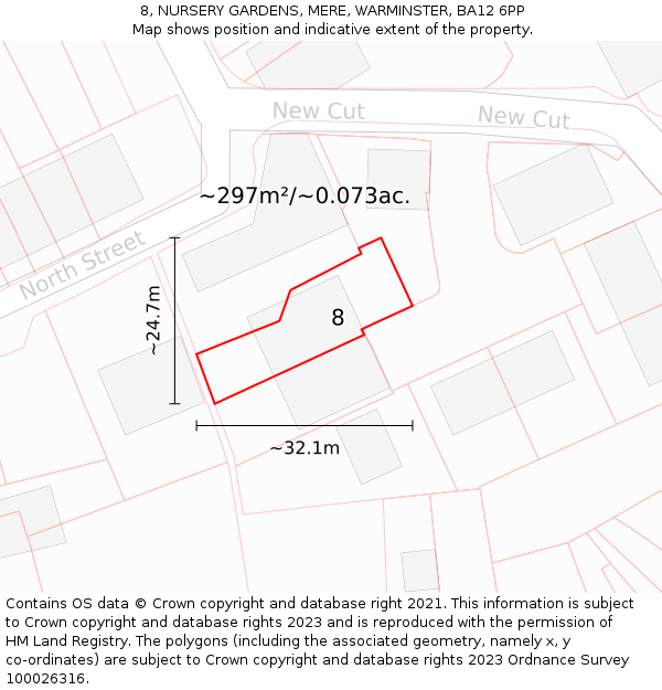 8, NURSERY GARDENS, MERE, WARMINSTER, BA12 6PP: Plot and title map