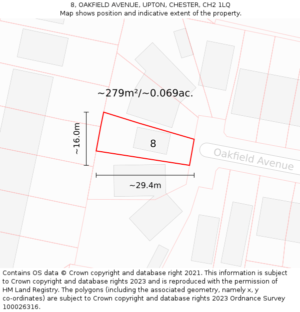 8, OAKFIELD AVENUE, UPTON, CHESTER, CH2 1LQ: Plot and title map