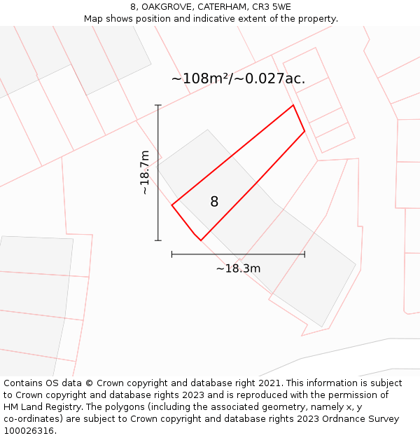 8, OAKGROVE, CATERHAM, CR3 5WE: Plot and title map