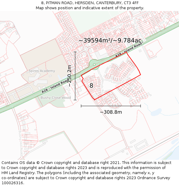 8, PITMAN ROAD, HERSDEN, CANTERBURY, CT3 4FF: Plot and title map