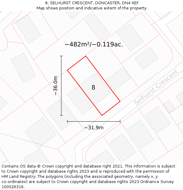 8, SELHURST CRESCENT, DONCASTER, DN4 6EF: Plot and title map