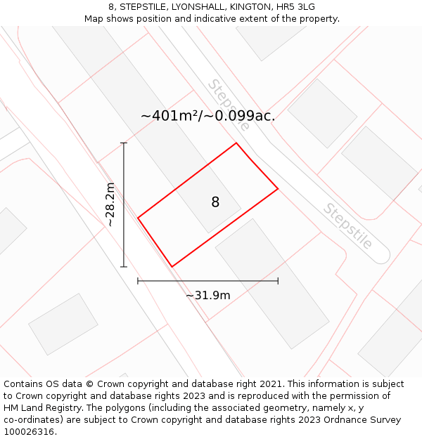 8, STEPSTILE, LYONSHALL, KINGTON, HR5 3LG: Plot and title map