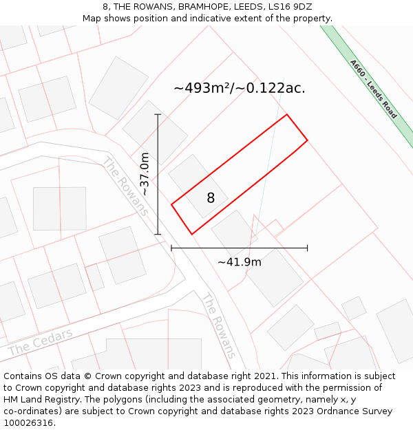 8, THE ROWANS, BRAMHOPE, LEEDS, LS16 9DZ: Plot and title map