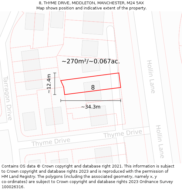 8, THYME DRIVE, MIDDLETON, MANCHESTER, M24 5AX: Plot and title map