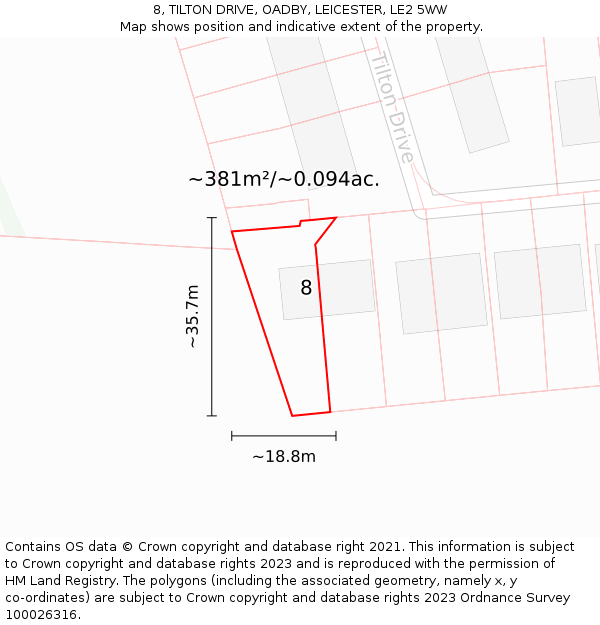 8, TILTON DRIVE, OADBY, LEICESTER, LE2 5WW: Plot and title map