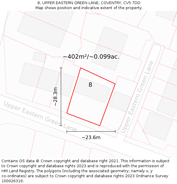 8, UPPER EASTERN GREEN LANE, COVENTRY, CV5 7DD: Plot and title map