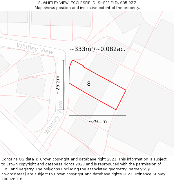 8, WHITLEY VIEW, ECCLESFIELD, SHEFFIELD, S35 9ZZ: Plot and title map