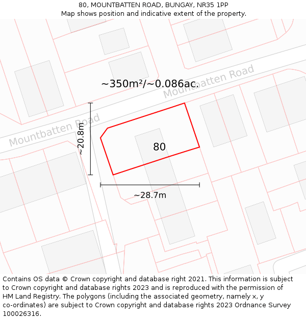 80, MOUNTBATTEN ROAD, BUNGAY, NR35 1PP: Plot and title map