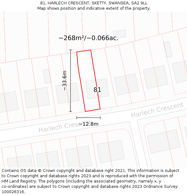 81, HARLECH CRESCENT, SKETTY, SWANSEA, SA2 9LL: Plot and title map