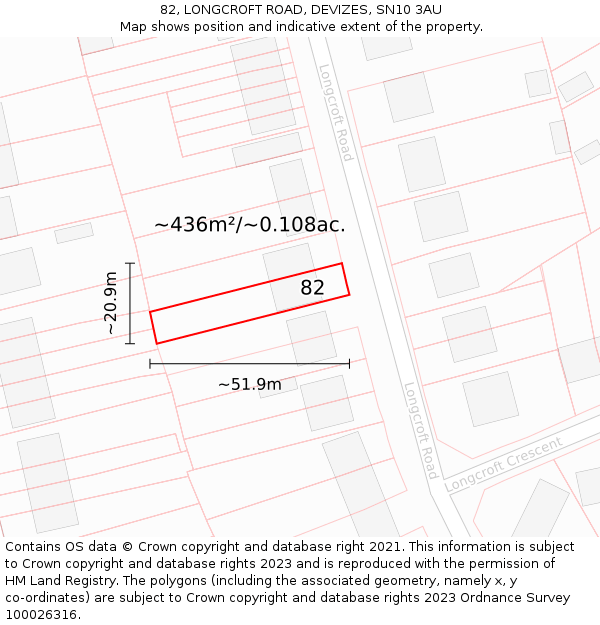 82, LONGCROFT ROAD, DEVIZES, SN10 3AU: Plot and title map