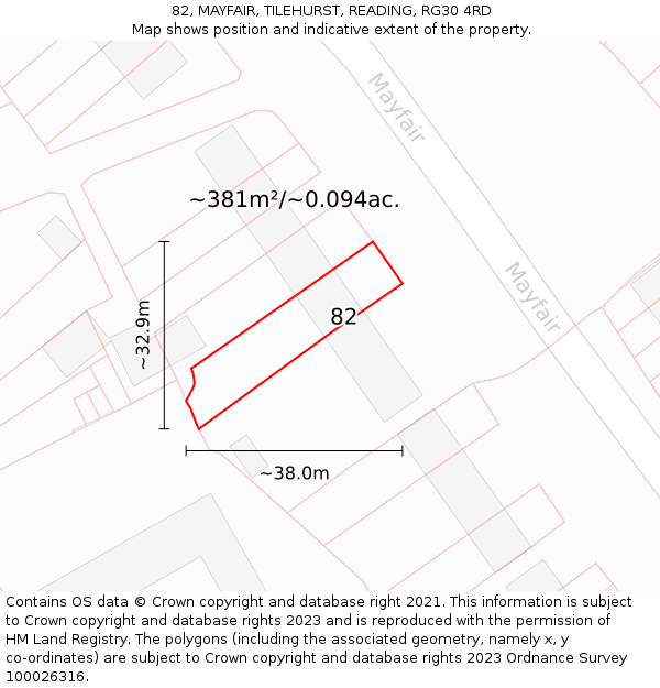 82, MAYFAIR, TILEHURST, READING, RG30 4RD: Plot and title map