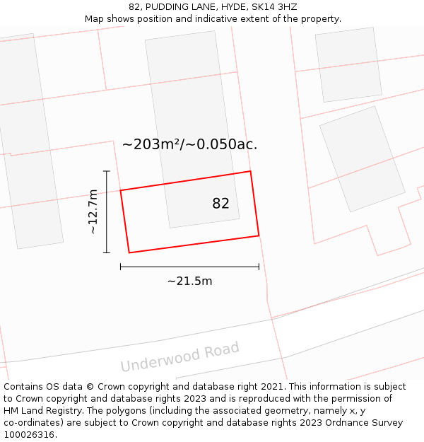 82, PUDDING LANE, HYDE, SK14 3HZ: Plot and title map