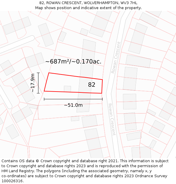 82, ROWAN CRESCENT, WOLVERHAMPTON, WV3 7HL: Plot and title map