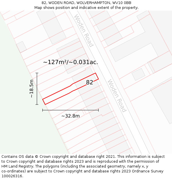 82, WODEN ROAD, WOLVERHAMPTON, WV10 0BB: Plot and title map
