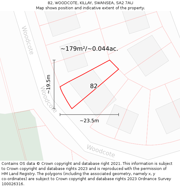 82, WOODCOTE, KILLAY, SWANSEA, SA2 7AU: Plot and title map