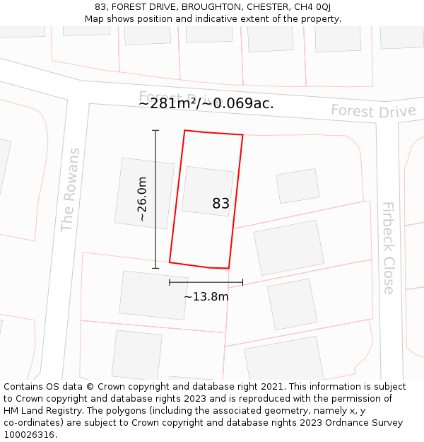 83, FOREST DRIVE, BROUGHTON, CHESTER, CH4 0QJ: Plot and title map