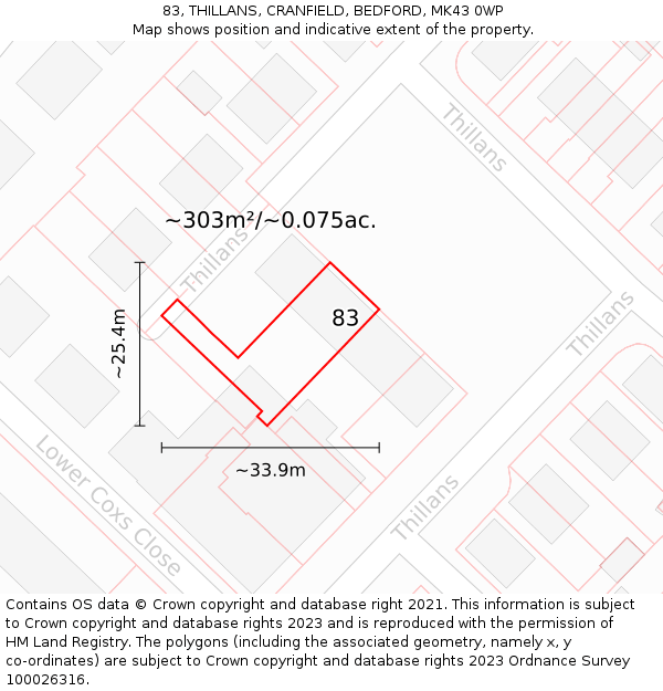 83, THILLANS, CRANFIELD, BEDFORD, MK43 0WP: Plot and title map