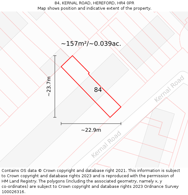 84, KERNAL ROAD, HEREFORD, HR4 0PR: Plot and title map