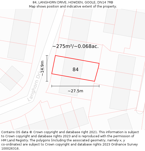 84, LANGHORN DRIVE, HOWDEN, GOOLE, DN14 7RB: Plot and title map