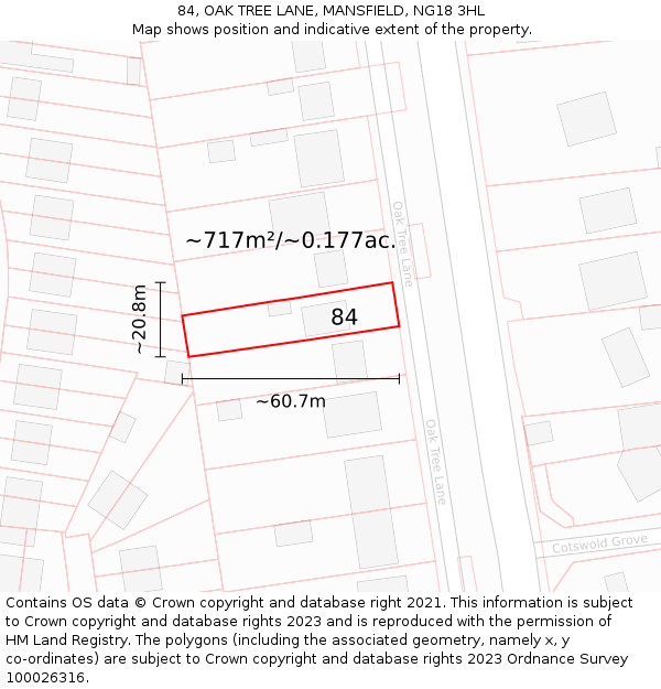 84, OAK TREE LANE, MANSFIELD, NG18 3HL: Plot and title map
