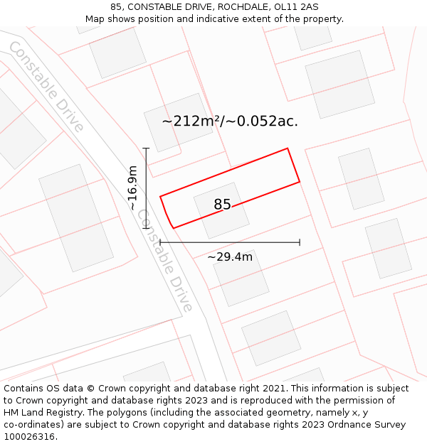 85, CONSTABLE DRIVE, ROCHDALE, OL11 2AS: Plot and title map