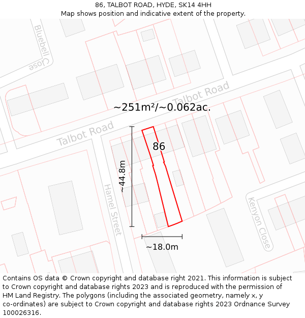 86, TALBOT ROAD, HYDE, SK14 4HH: Plot and title map