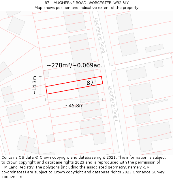 87, LAUGHERNE ROAD, WORCESTER, WR2 5LY: Plot and title map