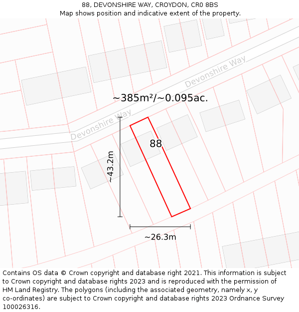 88, DEVONSHIRE WAY, CROYDON, CR0 8BS: Plot and title map
