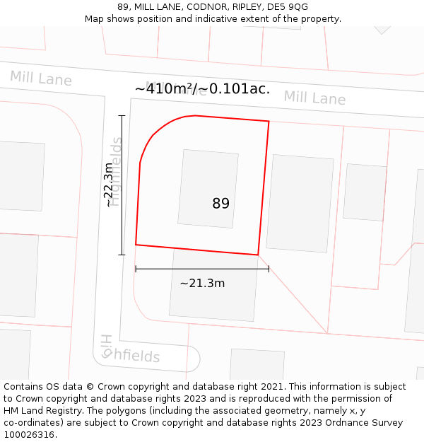 89, MILL LANE, CODNOR, RIPLEY, DE5 9QG: Plot and title map