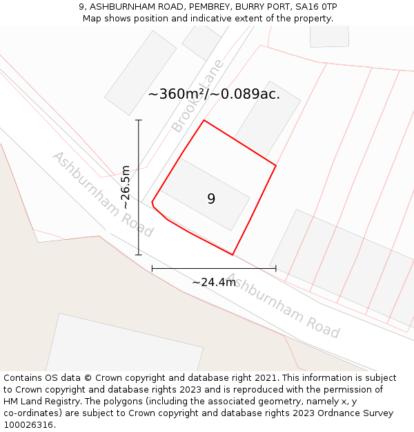 9, ASHBURNHAM ROAD, PEMBREY, BURRY PORT, SA16 0TP: Plot and title map
