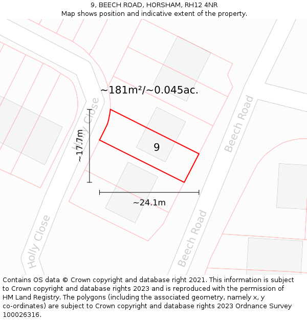 9, BEECH ROAD, HORSHAM, RH12 4NR: Plot and title map