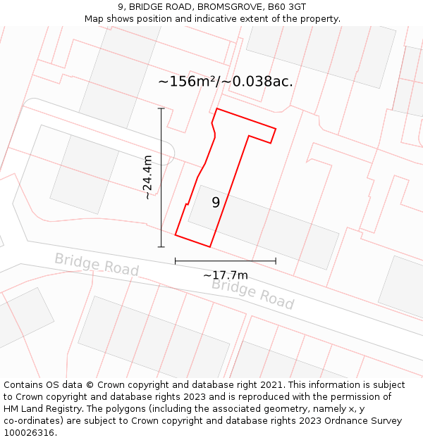 9, BRIDGE ROAD, BROMSGROVE, B60 3GT: Plot and title map