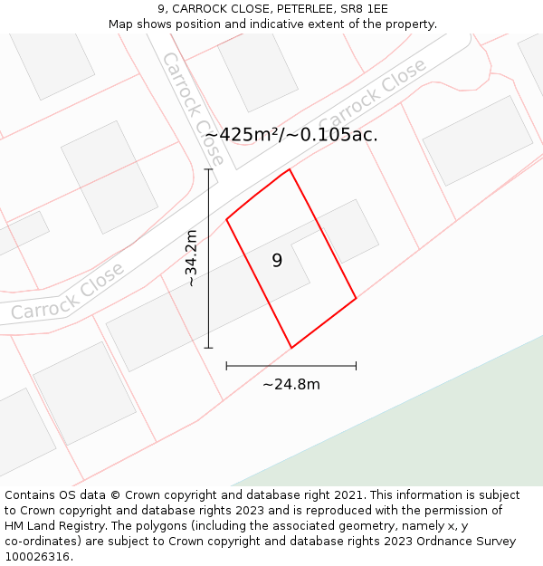 9, CARROCK CLOSE, PETERLEE, SR8 1EE: Plot and title map