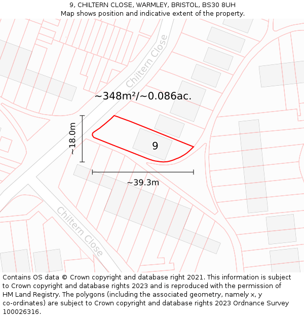 9, CHILTERN CLOSE, WARMLEY, BRISTOL, BS30 8UH: Plot and title map
