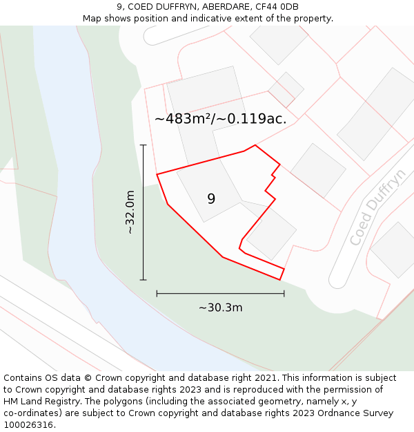 9, COED DUFFRYN, ABERDARE, CF44 0DB: Plot and title map