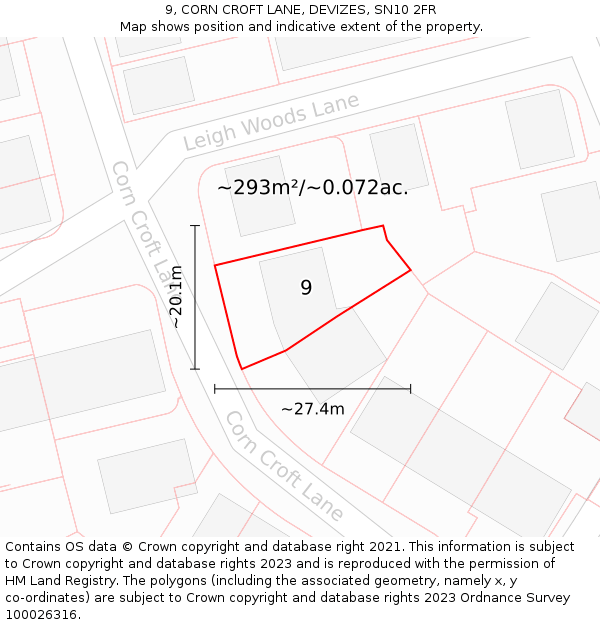 9, CORN CROFT LANE, DEVIZES, SN10 2FR: Plot and title map